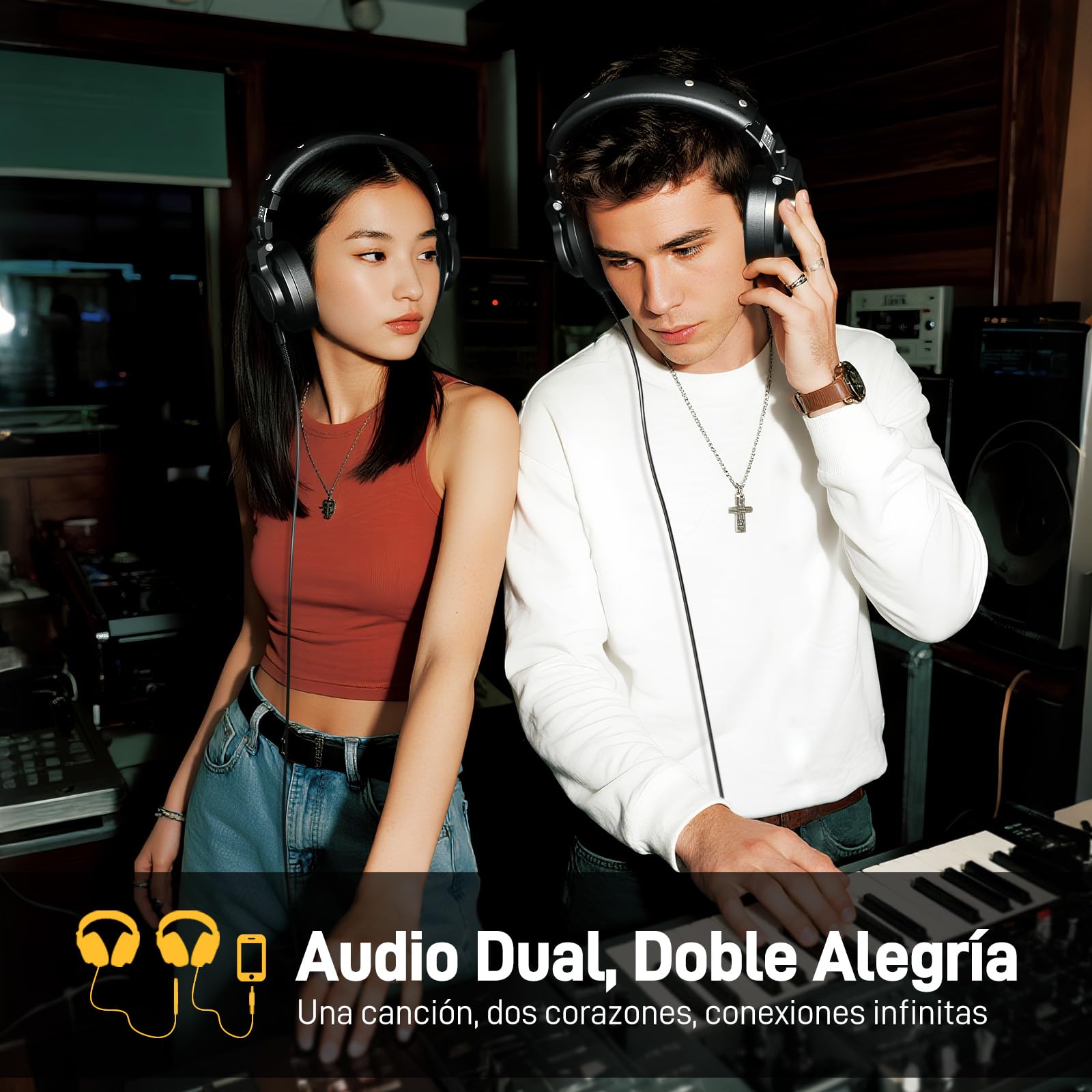 MAONO Auriculares DJ, Auriculares Estudio con Cables Desmontables de 6,35 & 3,5 mm, Diseño Cerrado, Controladores de 50 mm, para DJ, Podcast, PC, micrófono, Guitarra, MH700 Negro