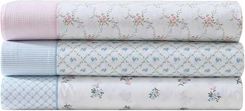 Miniatura 8 de Laura Ashley - Juego de sábanas, ropa de cama de algodón percal transpirable, 200 hilos, bolsillo profundo, elegante decoración del hogar (azul