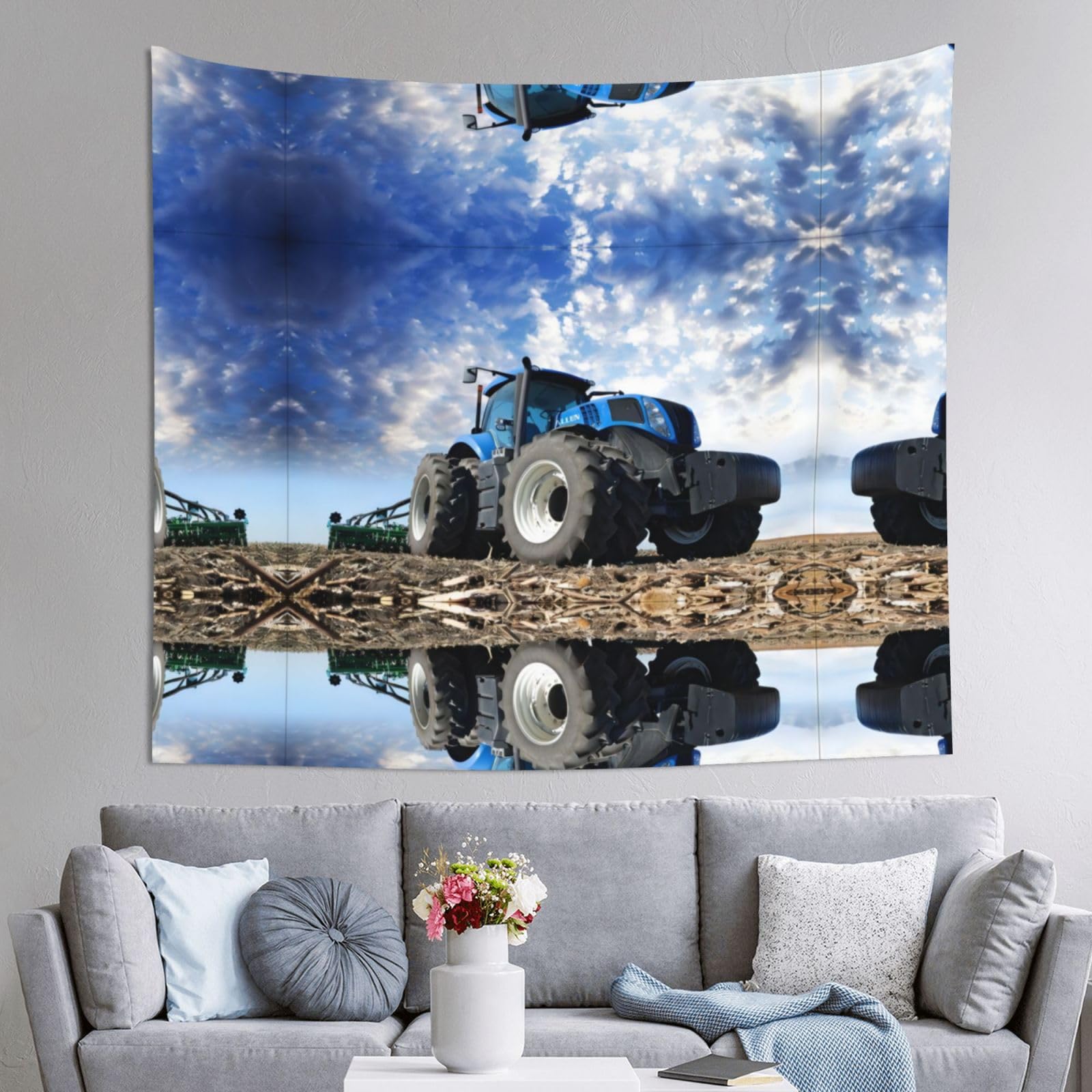 HLSBSSL 60x51in Farm Tractor Printed Tapestry Tablecloth for Dormitory and Picnic Rooms - Multifunctional Fabric Hanging
