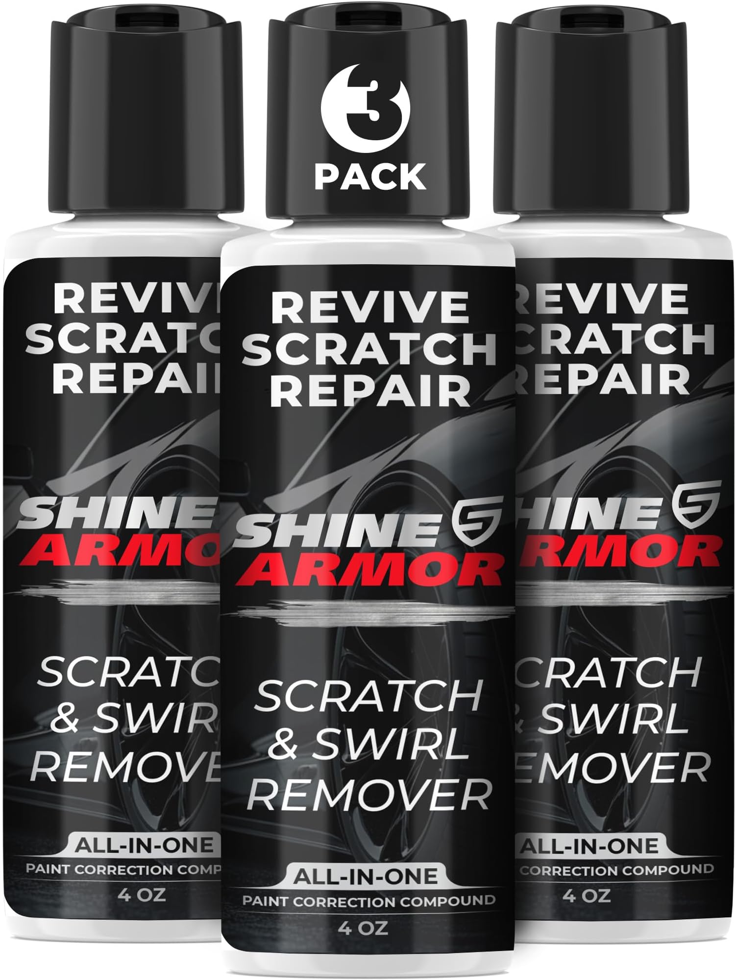 SHINE ARMOR Car Scratch Remover 4oz (3 Pack) - Advanced Car Paint Scratch Repair & Restorer for Vehicles, Revives Faded Paint, Corrects Surface Marks & Leaves Streak-Free Gloss