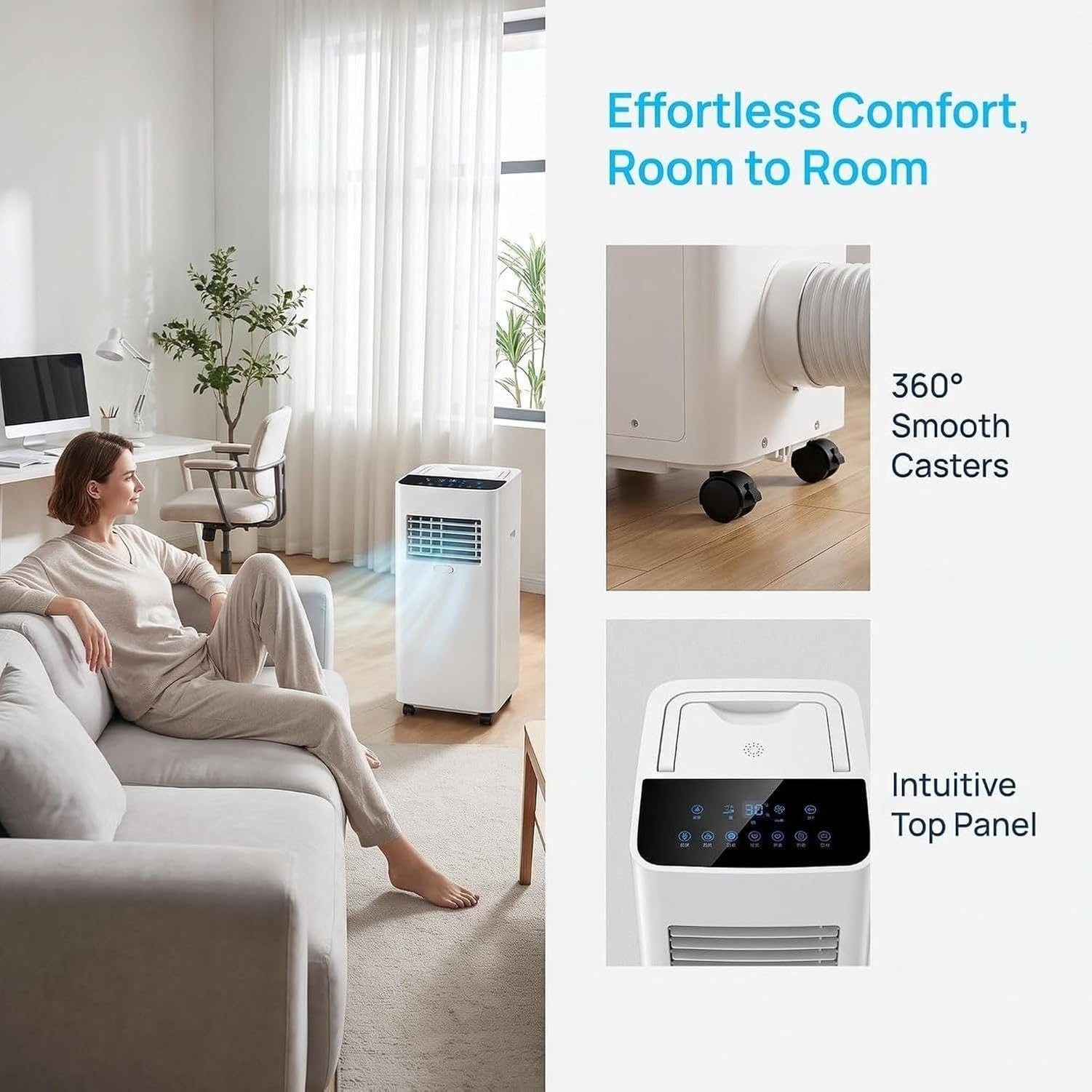Aire Acondicionado Portátil 12000 BTU Unidad Móvil Sin Instalación Fija con Control Remoto Digital Modo Sueño 3 Velocidades Kit Ventana para Habitaciones Interi, Style 1, 5000 BTU