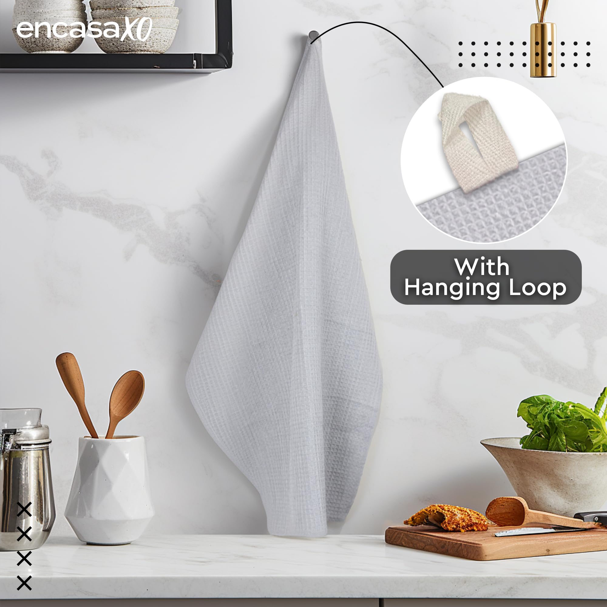 Encasa XO Kitchen Towels, Reusable Cotton Waffle Weave Dishcloths Grey 4