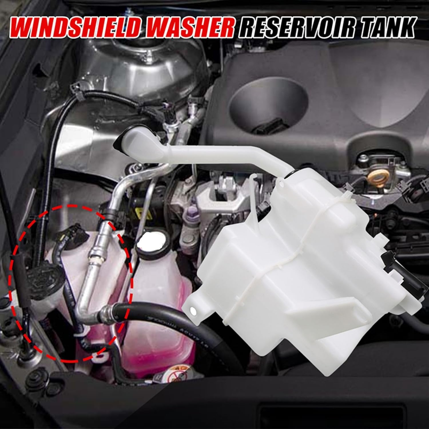 NLQR Windshield Washer Fluid Reservoir Tank W/Motor, Fit for Toyota Camry 2018-2022, Replace 85315-33530 TO1288239 85315-06230 85315-335203, White with Tube