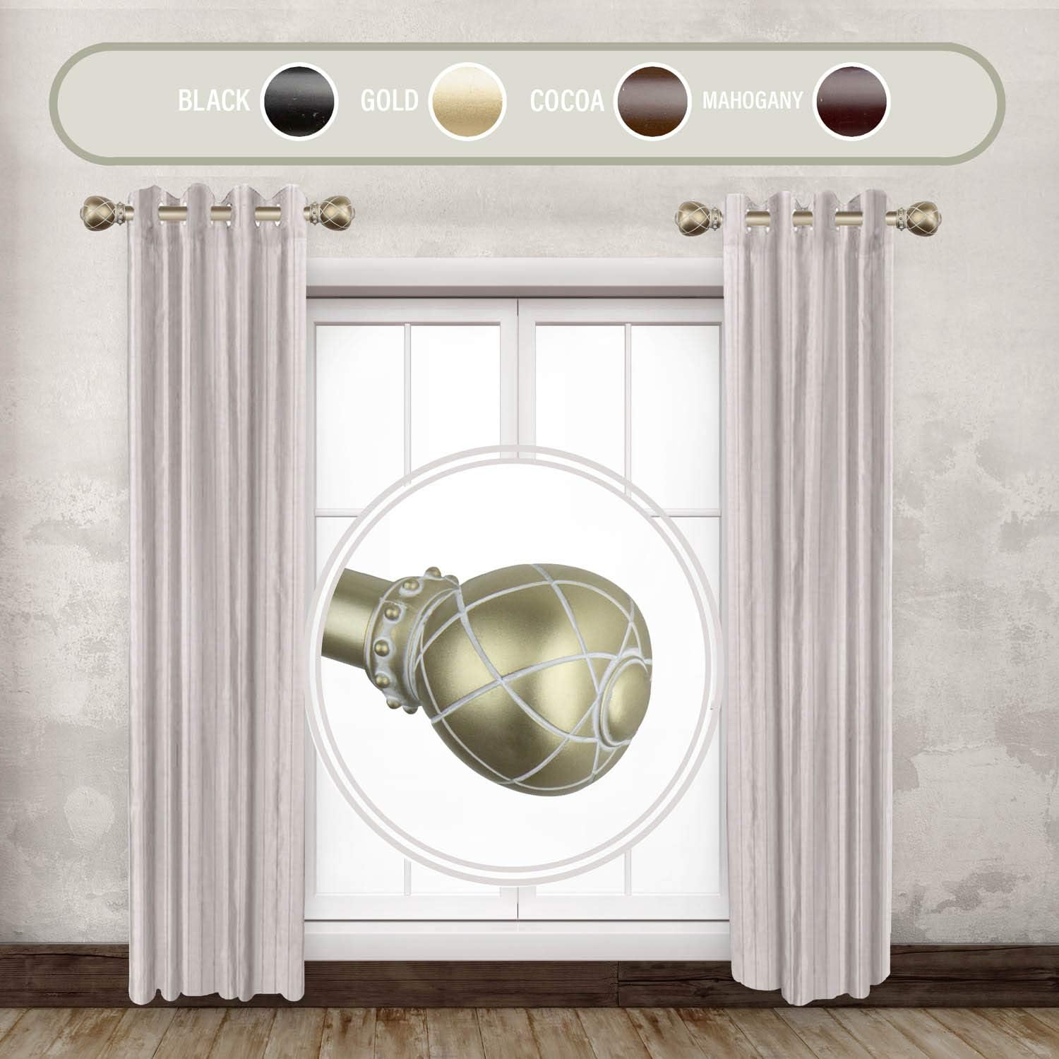 Rod Desyne Home Decorative Supreme 1" Diameter Side Window Curtain Rod 12-20" Long (Set of 2) - Light Gold