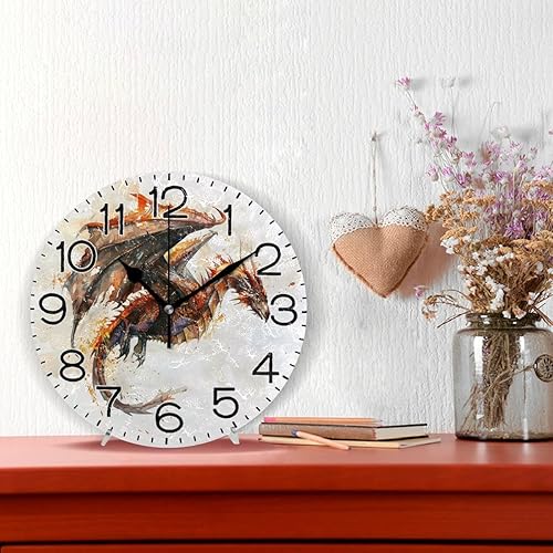 Miniatura 2 de Reloj de pared con diseño de dragón volador, funciona con pilas, sin tictac, de cuarzo, analógico, rústico, rústico, redondo, decoración retro para