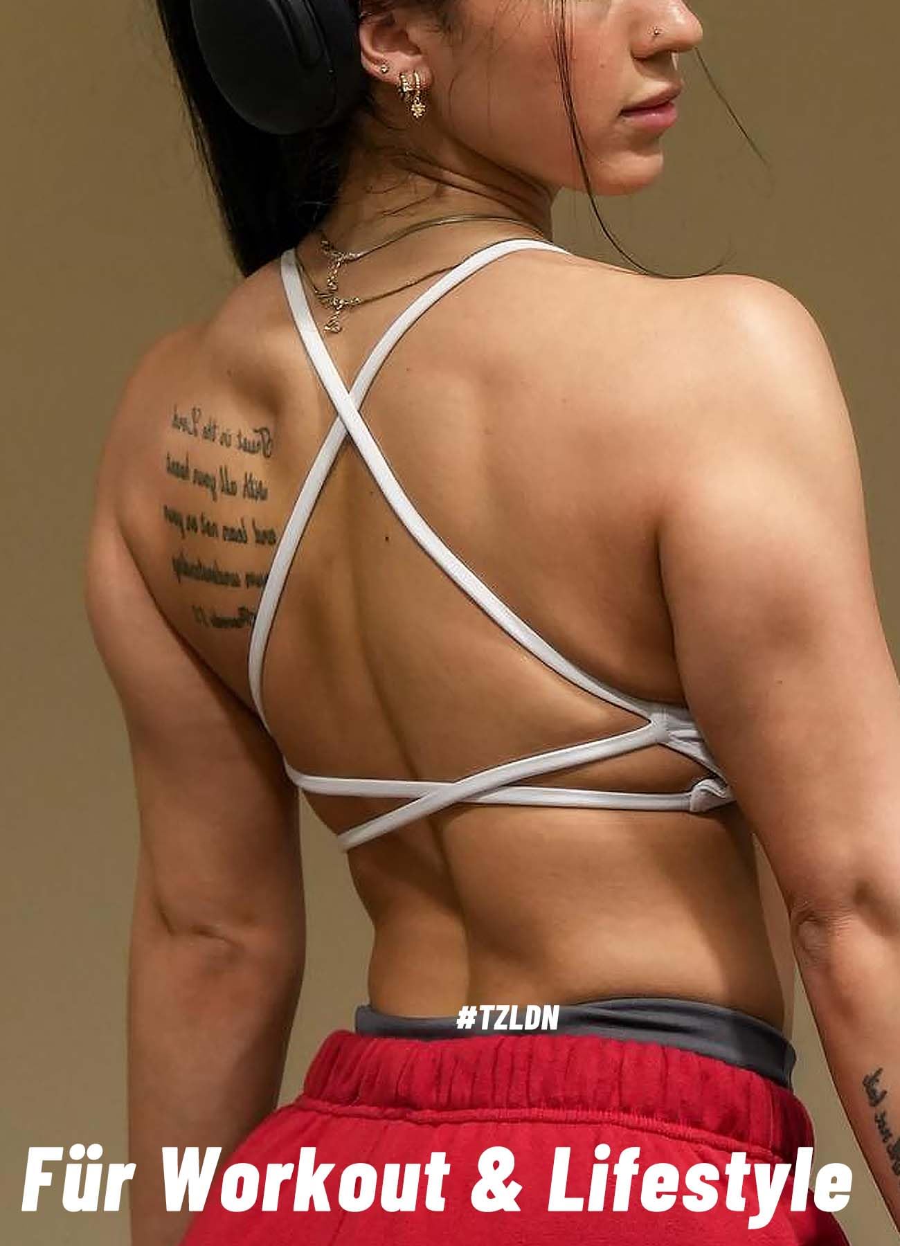 TZLDN Biustonosz sportowy bez pleców, damski usztywniany gorset ze skrzyżowanym tyłem, biustonosz do jogi, biustonosz push-up, krótki top sportowy, bez fiszbin