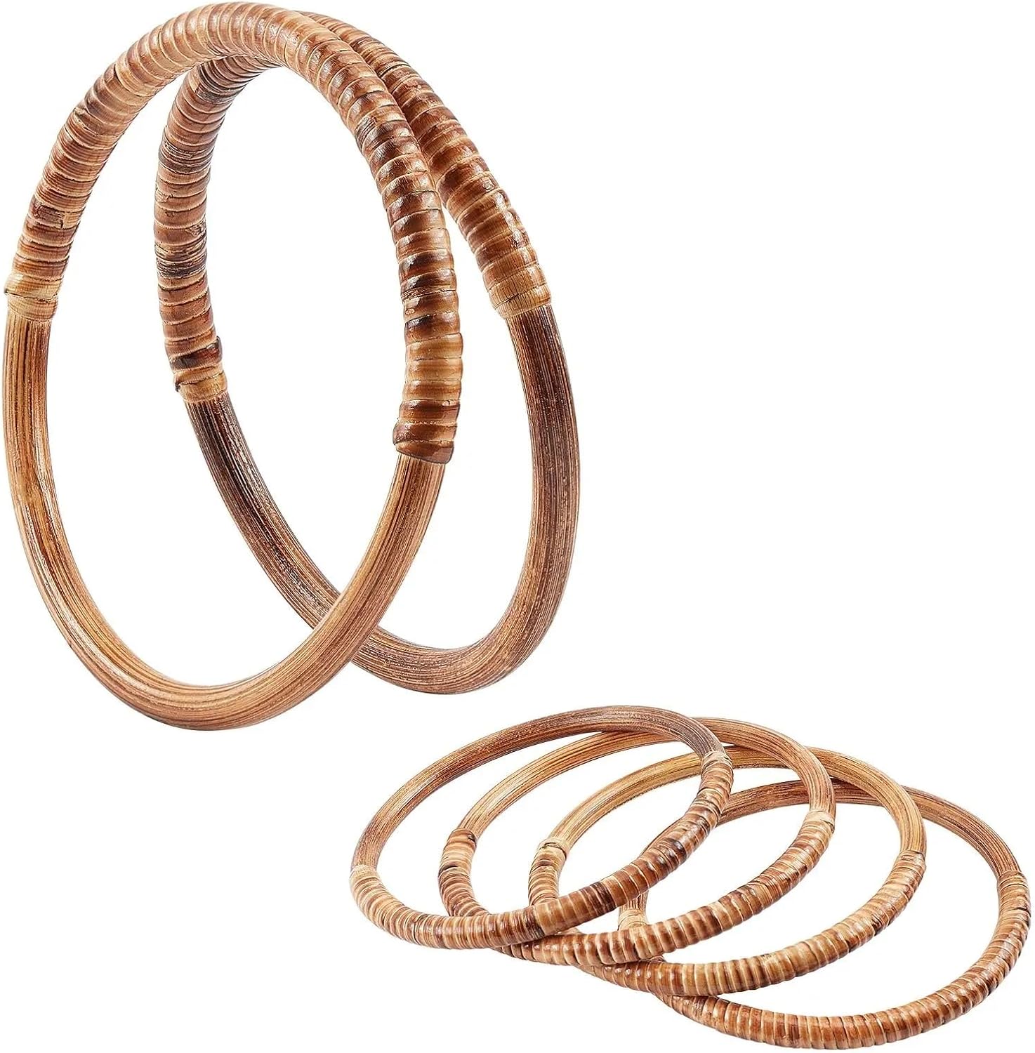 Wooden Purse Handles 6 Pcs Rattan Woven Wood Round Shaped Handles 6Inch Replacement Decorative for Handmade Bag DIY Crocheted Purse Accessory