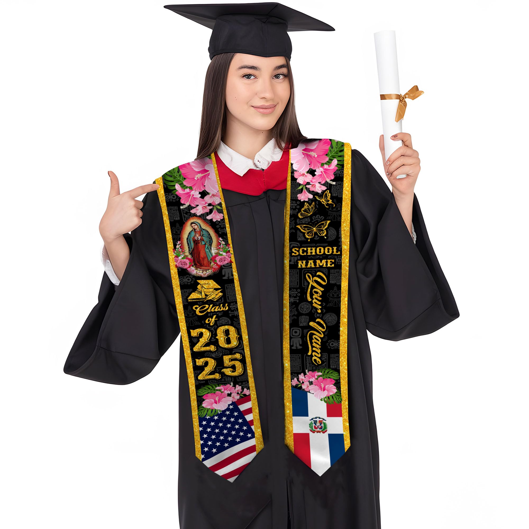 MonkeyVan Personalized Dominican Stoles for Graduation 2025, Custom Graduation Dominican Stole, Dominican Flag Graduation Sash Dominican3