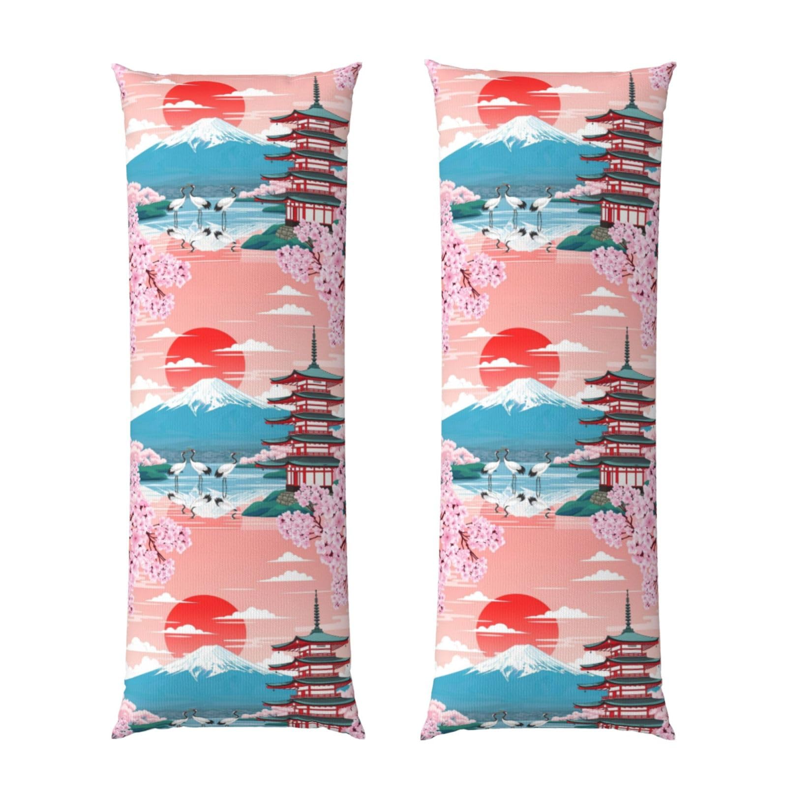 Body Pillowcase 20x60 Japanese Blossom Mountain Cherry Flower, Plush Velvet Pillow Cover with Zipper, Cozyffy Rectangular Cushion Case for Couch Bed Home Hotel