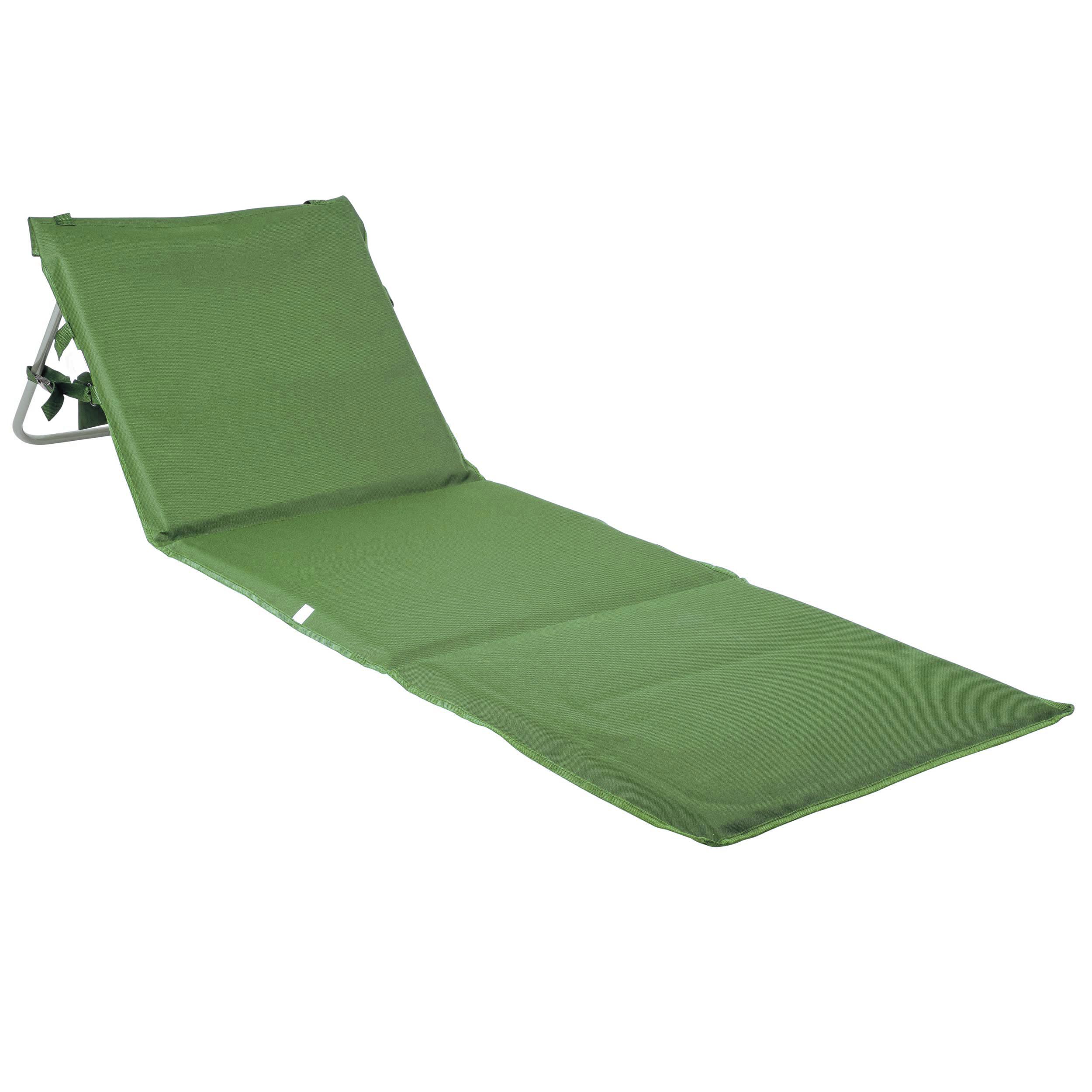 ONVAYA Tapis de plage de qualité supérieure kaki 2 cm rembourré avec dossier | Chaise longue de plage pliable | Matelas de plage bleu foncé | Tapis de soleil avec sangle de transport | 161 x 55 x 45