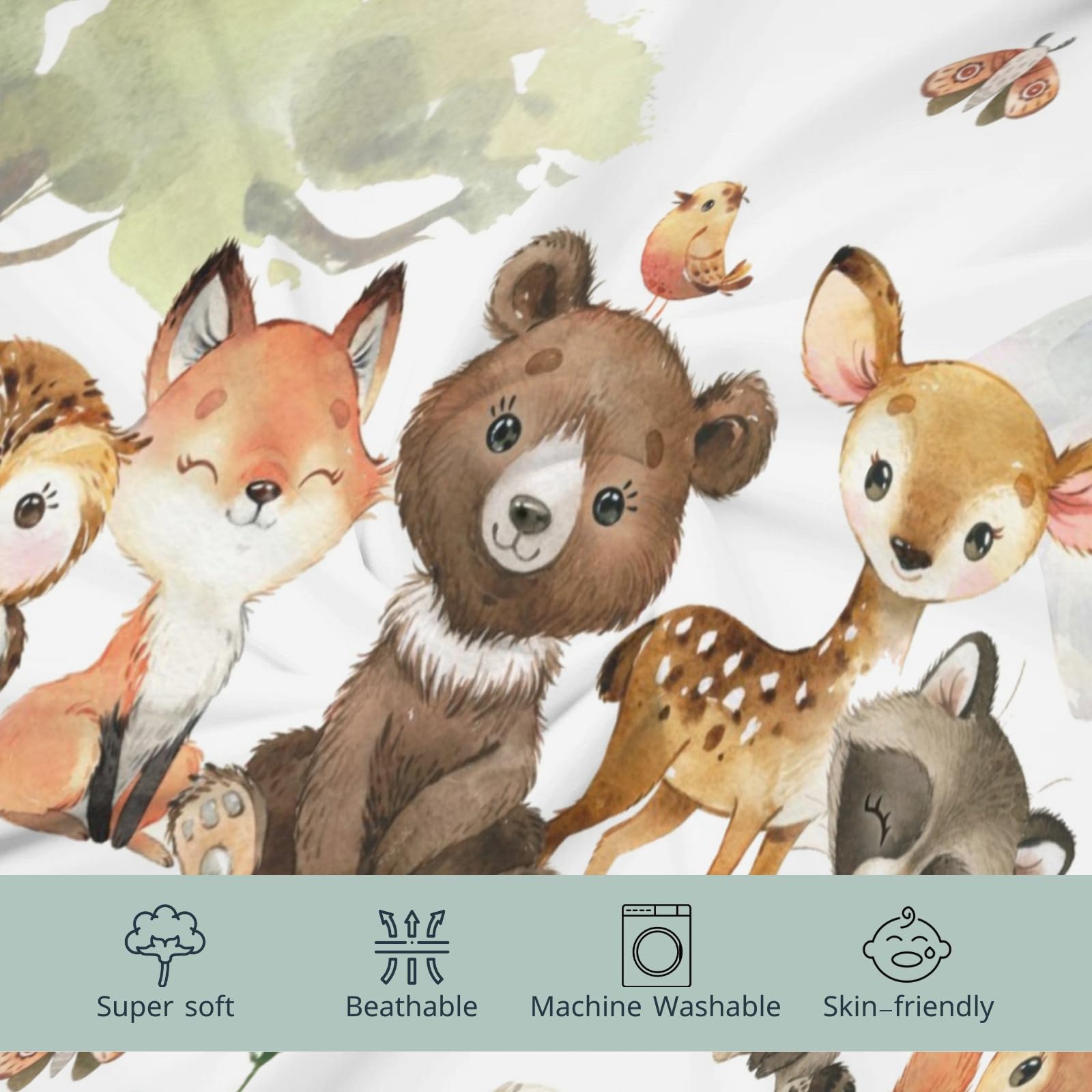 Funda para cambiador de pañales de animales para bebé, niña, niño, bosque natural, ciervo, oso, zorro, búho, cambiador, suave, elástico, seguro, cómodo, ajustable para cambiador, 32 pulgadas 8