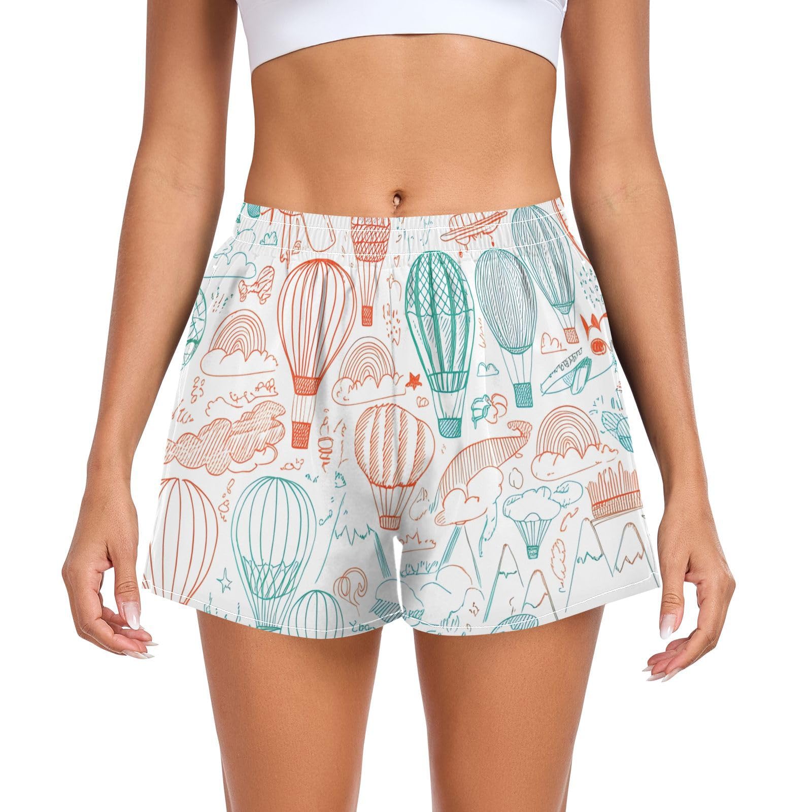 UMIRIKO Colorful Hot Air Balloons Athletic Shorts for Women with Pockets S 202c1215