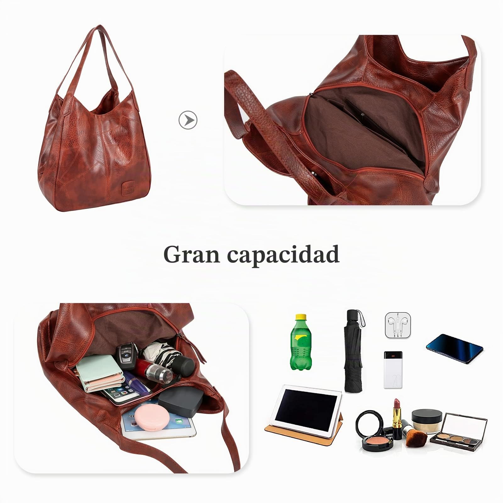 FANDARE Moda Bolsos Totes para Mujer Impermeable Shoppers y Bolsos de Hombro Bolso Bandolera PU Cuero Bolsos de Cubo para Viajes Compras Trabajo Citas