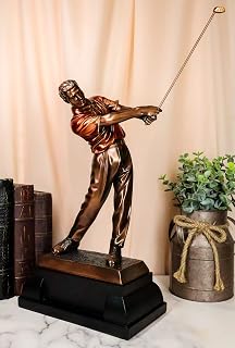Ebros 'Perfect Golf Swing' Professional Golfer Swinging Golf Club Statue Bronze Electroplated Resin with Trophy Base Pro Golfers Driving Range Office Study Library Desktop Accent Figurine