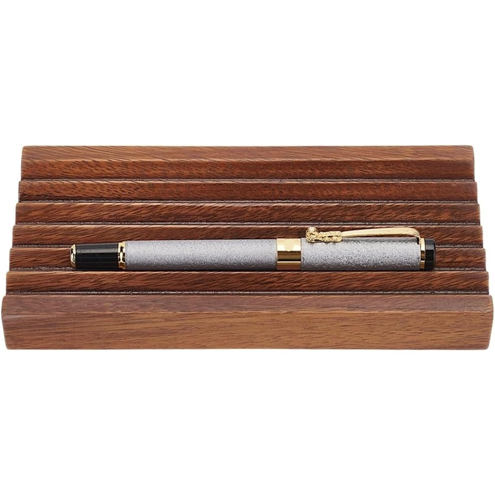 Expositor de Plumas Estilográficas Portalápices rectangular horizontal de nogal, organizador de escritorio de madera con 6 ranuras, elegante pluma estilográfica.