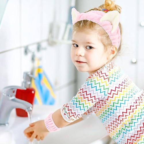 Miniatura 8 de WHAVEL Juego de 3 diademas de spa y pulsera, lindas diademas de orejas de gato para lavar la cara, maquillaje, diadema para lavado de cara y muñeca