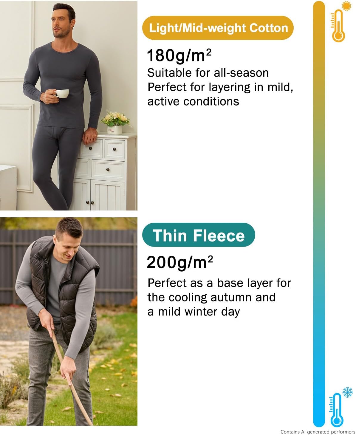 wirarpa Men's Thermal Underwear Base Layer Long Johns Top & Bottom Set | Mens Long Underwear Set, Fleece Lined, Long Sleeve