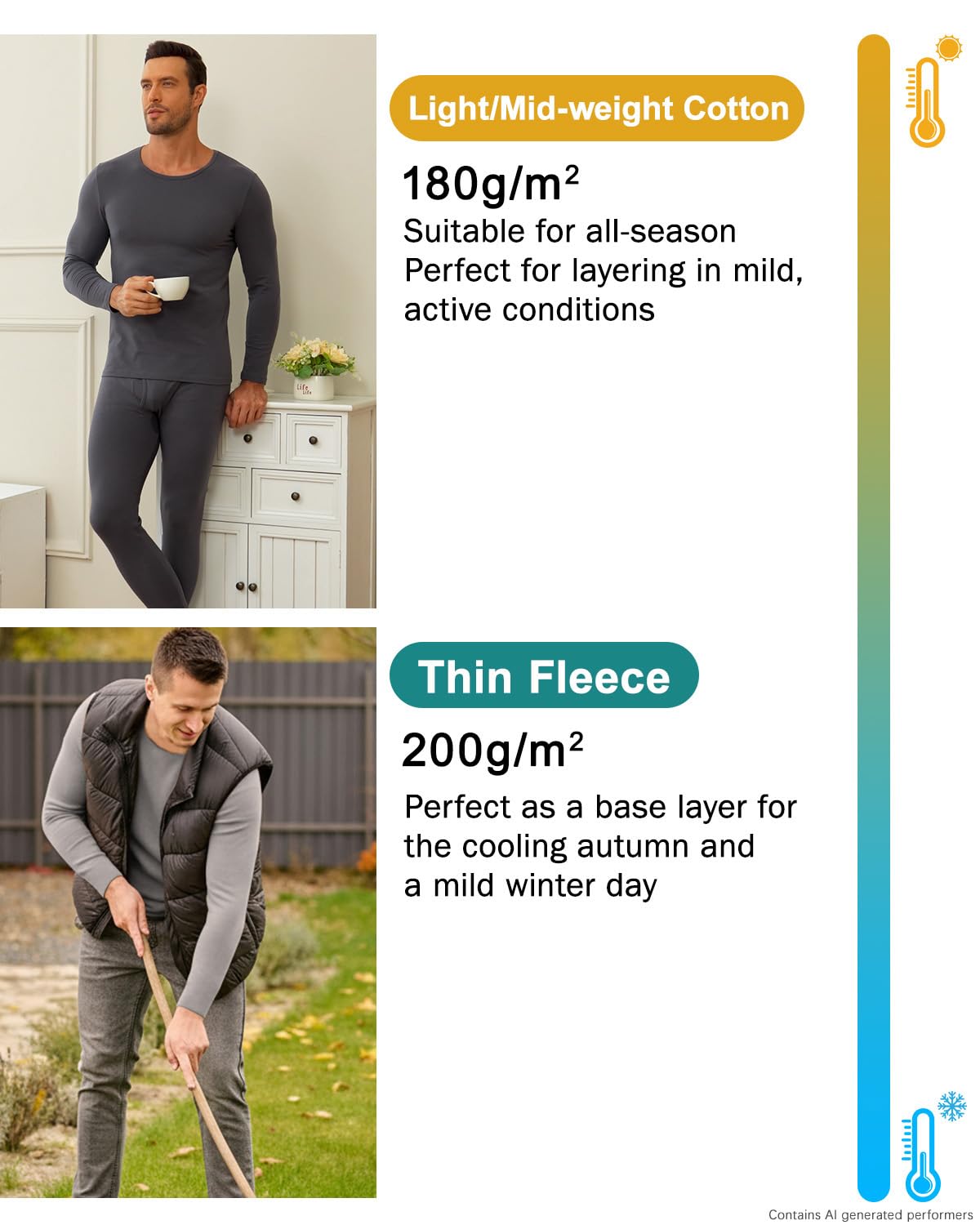 wirarpa Set Termico Uomo Foderata in Pile Leggero Maglia della Salute | Top a Maniche Lunghe e Pantaloni