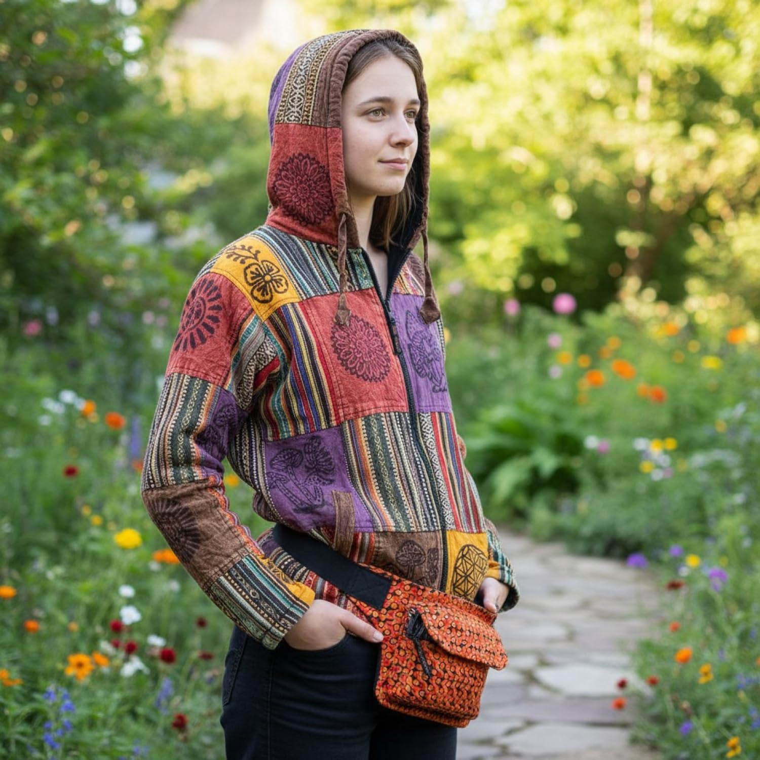 GURU SHOP Goa Jacke, Patchwork Sweatshirt Jacke, Herren