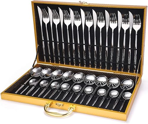 Juego de cubiertos de 24 piezas, juego de cubiertos de bistec, tenedor, cuchara de café, cucharadita, boda, fiesta, viajes, hogar, juego de