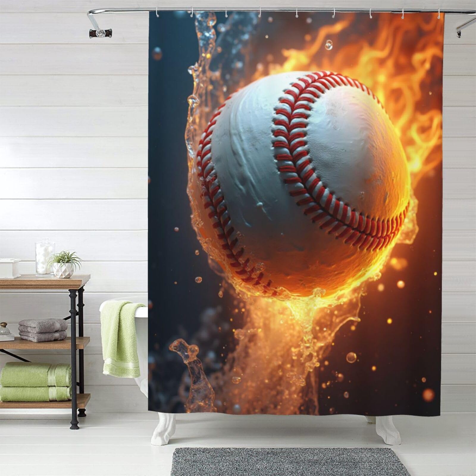 Rideau de douche anti éclaboussures baseball tissu lourd anti moisissure