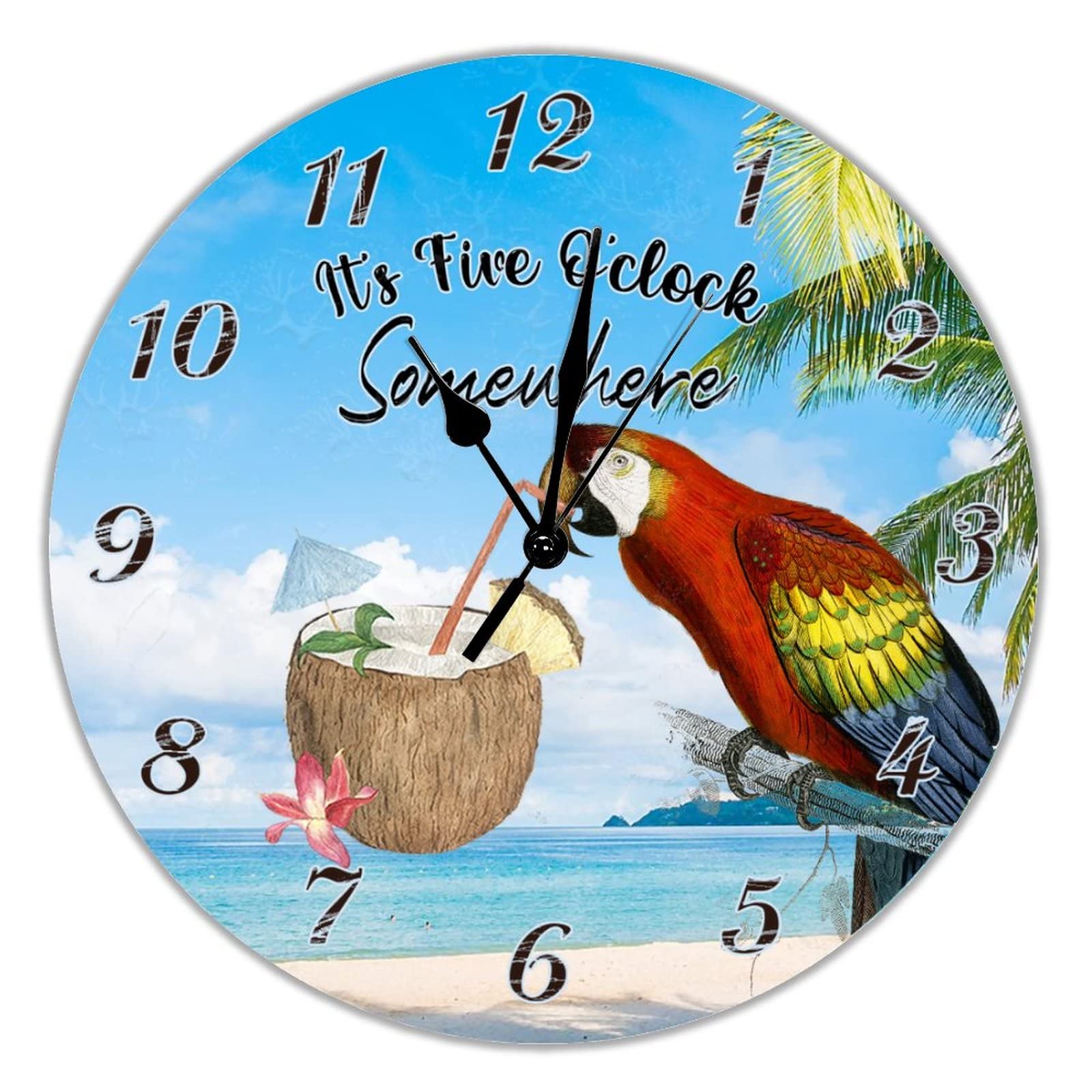 Ftznq Style-3 It's Five O'clock Somewhere Clock She Shed Hanging Wall Clock Battery Operated Silent 12 Inch Shabby Chic Farmhouse Clock Decor For Home Office Living Room Bathroom