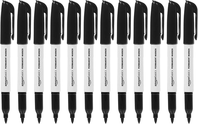 Amazon Basics Permanent Markers - Black - Pack of 12