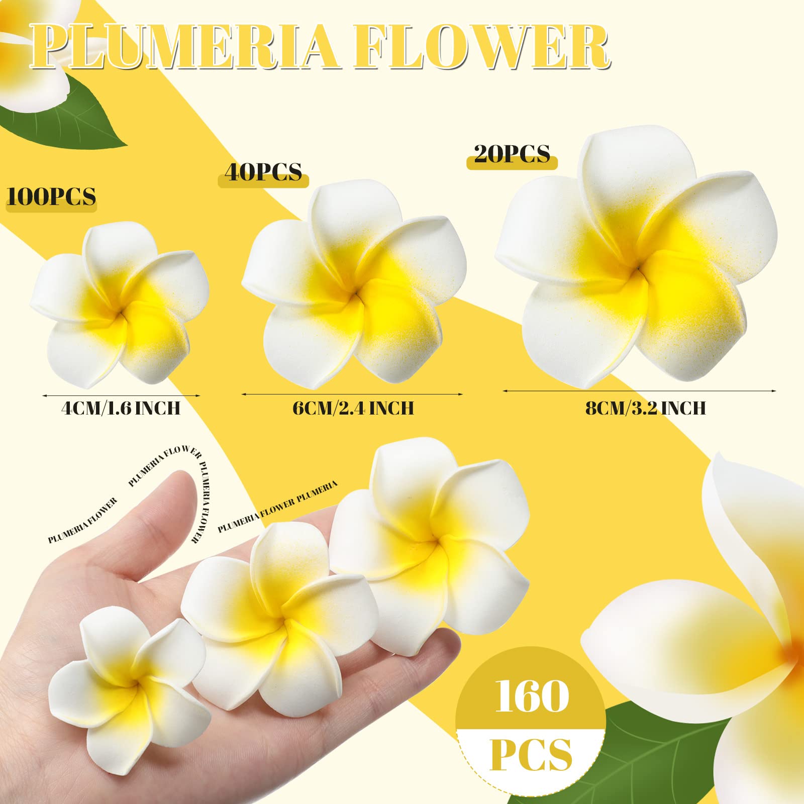 angipanier Hawaïen en Mousse Blanche, PlumBR Artificiel, Pétales de Fleurs, Casquette, Cheveux, Chapeau Couronne, Bricolage, Décoration de Mariage, 5cm, 300Pcs  15