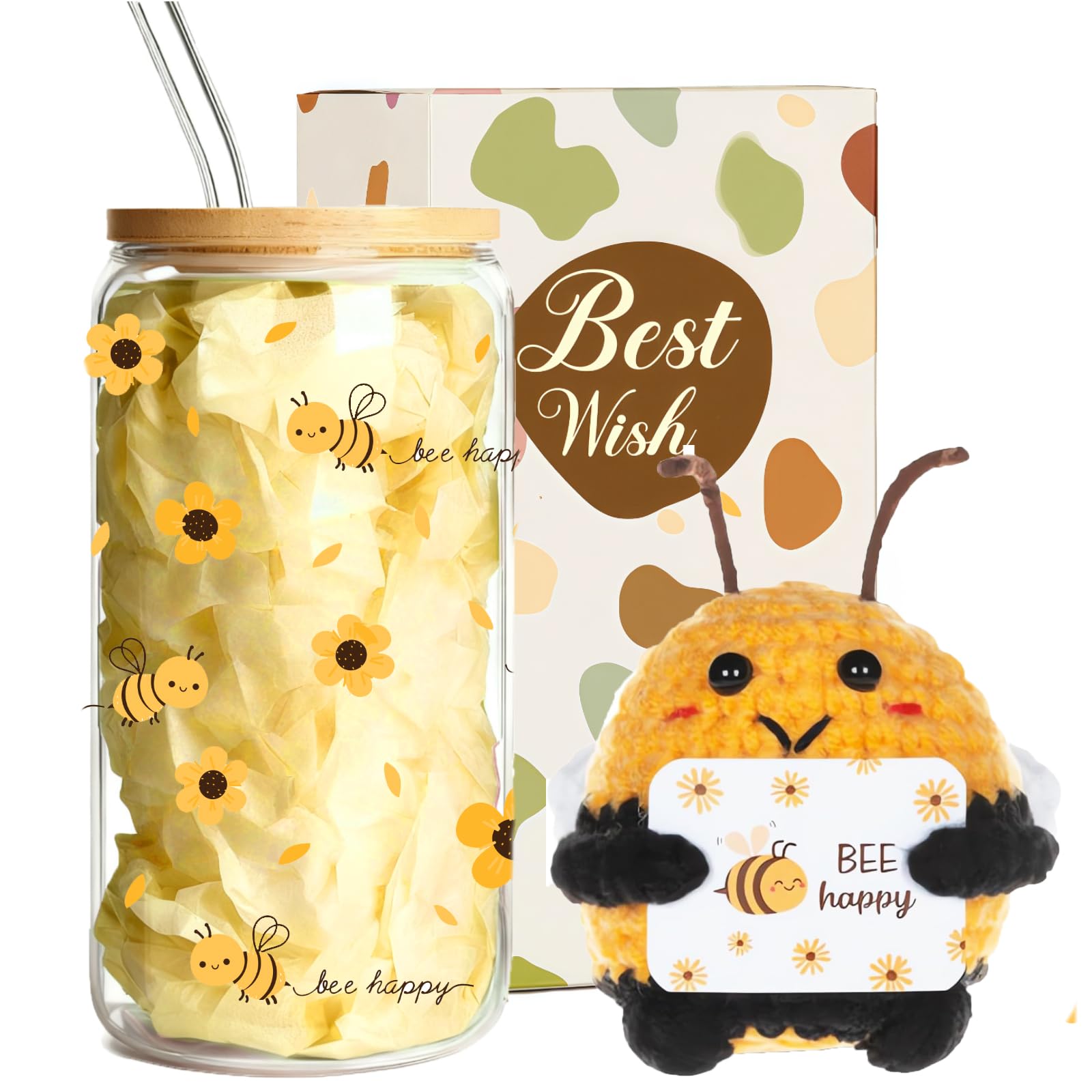 MEIMUCUL Bee Themed Gifts for Women,Sentimental Self Care Package,Positive Gifts Set with Personalised Glasses,Cheer Up Birthday Hamper for Women,Friend,Colleagues,Thank You Gifts