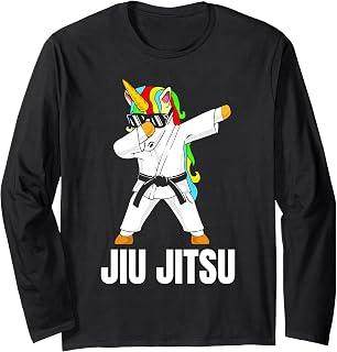 Dabbing Black Belt Funny Unicorn Cute BJJ Long Sleeve T-Shirt