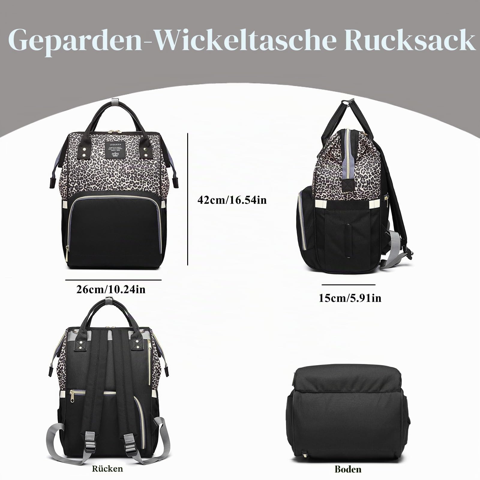 Wickeltasche Rucksack, Leopardenmuster, multifunktionale Baby-Wickeltasche für Jungen und Mädchen, wasserdichter Rucksack, Reise-Wickeltasche