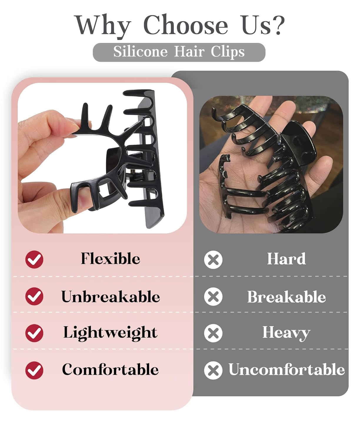 3pcs silicone hair clips flexible claw clips for women cloud clip bendable large hair claw clip square - red + coffee + black