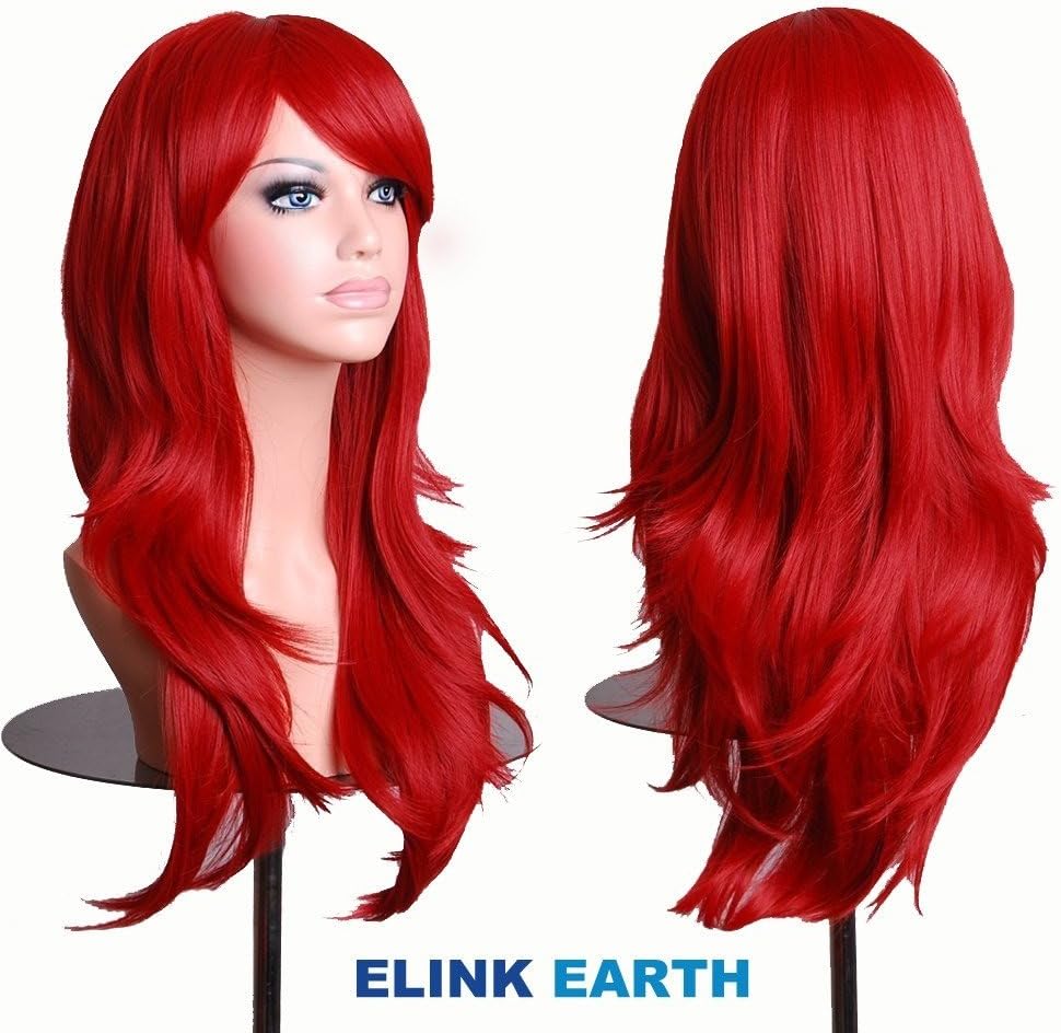 28 Inch Long Heat Resistant Big Wavy Curly Dark Red Cosplay Wig