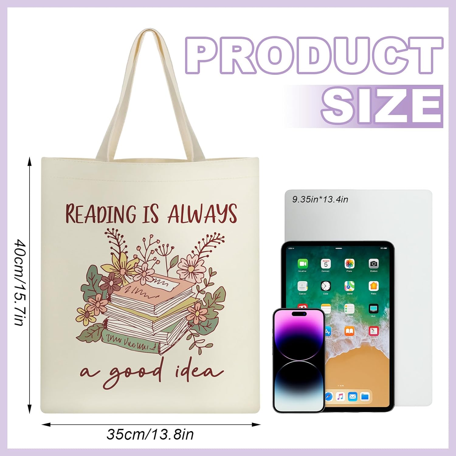 12 Pcs Book Lover Gifts Canvas Tote Bag with Pocket for Women Reading Tote Bag Gift for Book Club Librarian Bookish(Soft Morandi) - Image 2