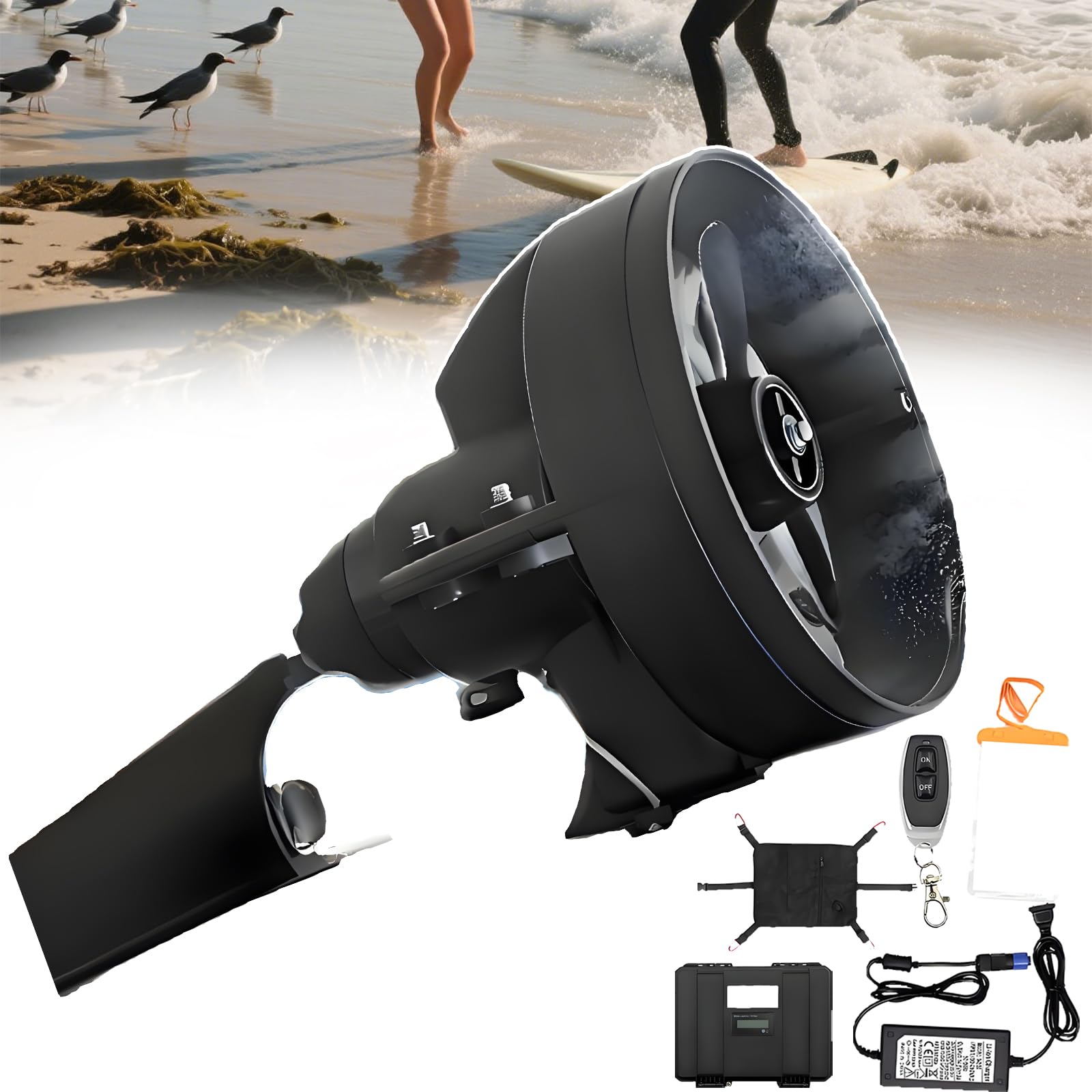 Motor Eléctrico para Kayak, Kit Motor para Kayak, Motor Arrastre 288w con Velocidad 5km/H, 90 Min Uso Continuo, Instalación Sin Herramientas En Los Rieles del Kayak