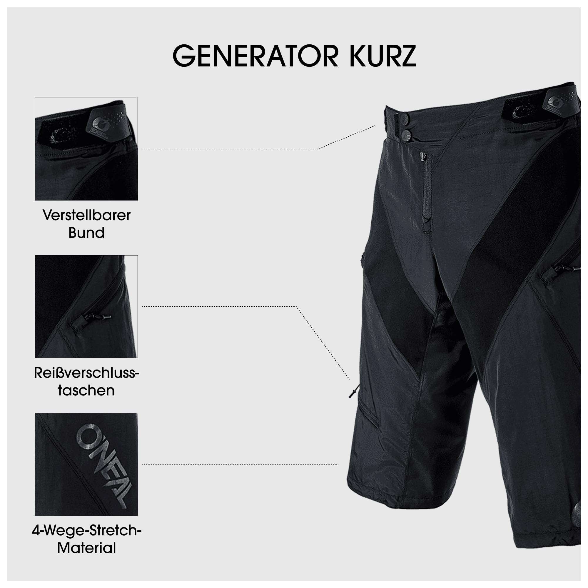 O'NEAL | Short Mountain Bike Shorts | MTB DH Downhill FR Freeride | Cierre a presión, Ajuste Seguro, Tejido de Rendimiento de Secado rápido | Pantalones Cortos de generador | Adulto | Negro
