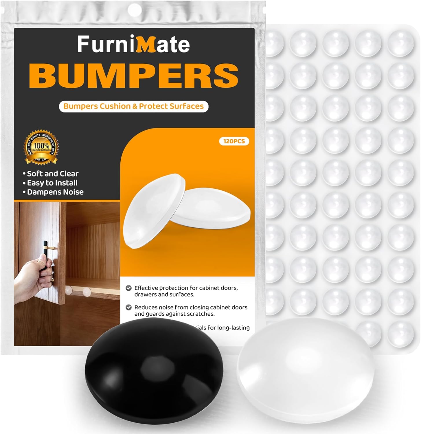 Bumpers Door Drawer Bumper Pads 120 PCS Sound Dampening 100 Clear + 20 Black 3/8 inch