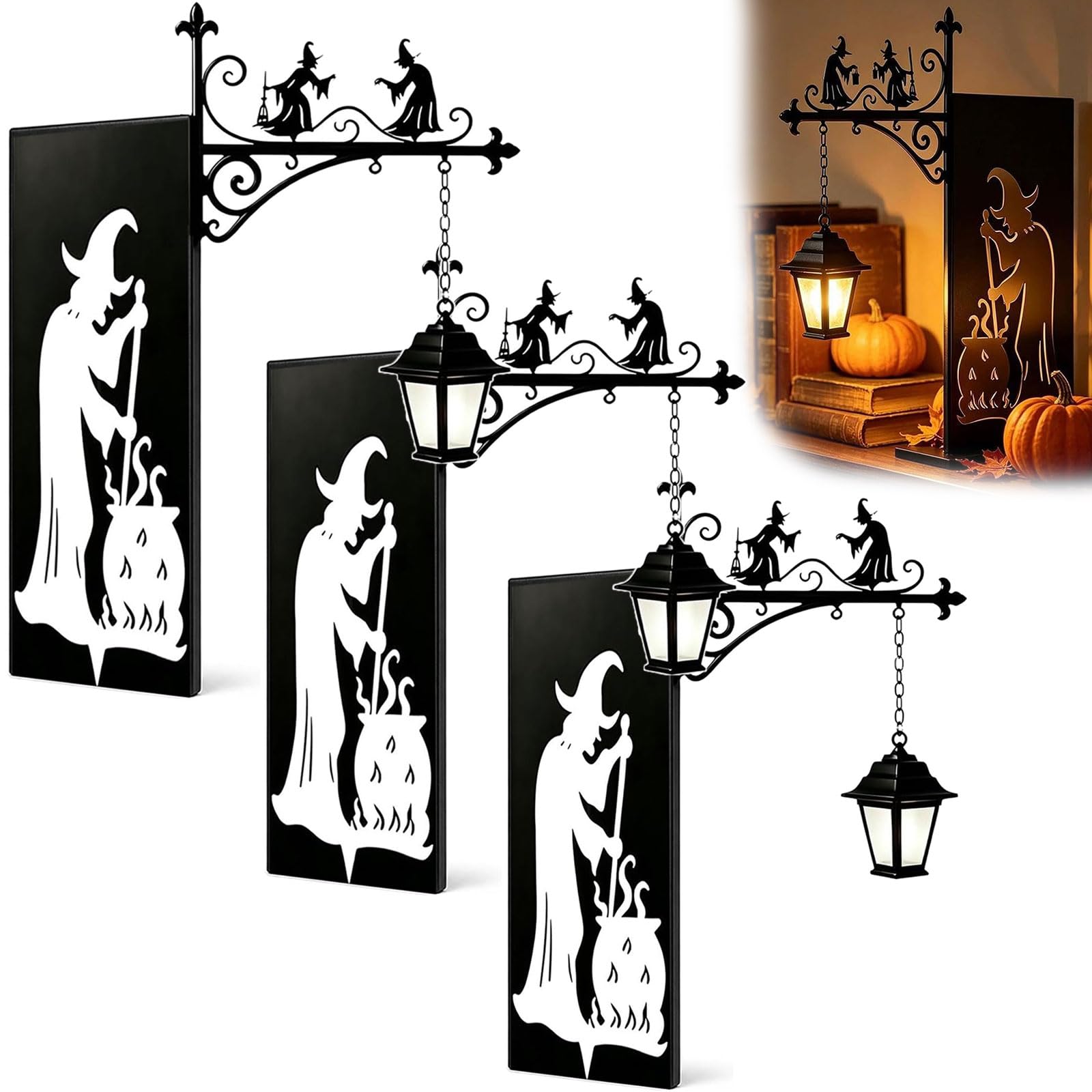 Library Lantern Mini Bookshelf Lamp-Cute Black Hat Ghost Book Light (Witch,2)