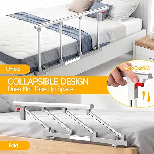 Miniatura 5 de Rieles de cama para adultos mayores, mango de riel plegable para asistencia de noche, prevención de caídas de seguridad para personas mayores