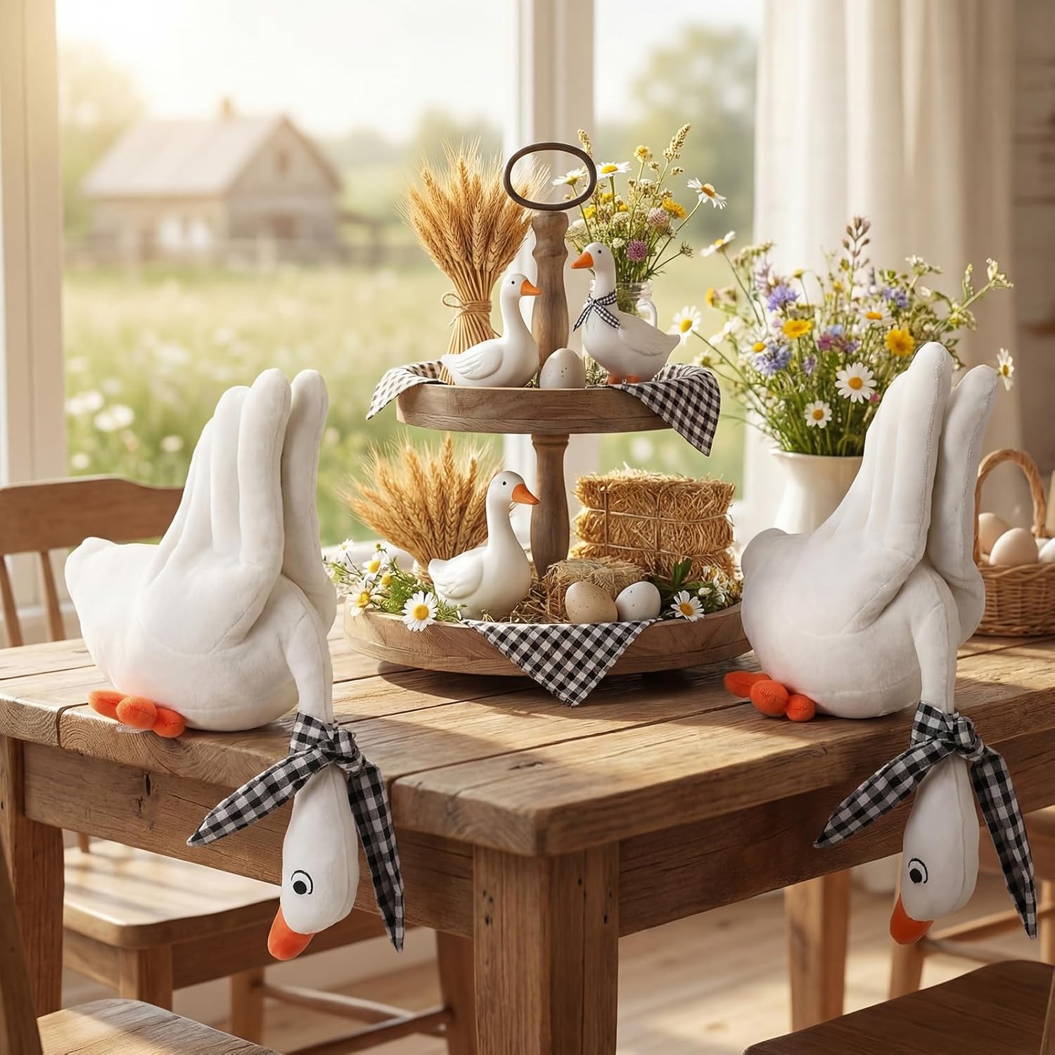 Yuntau 2 Pcs Goose Stuffed Animal Plush Pillows White Swan Throw Pillows White Cute Plush Gifts