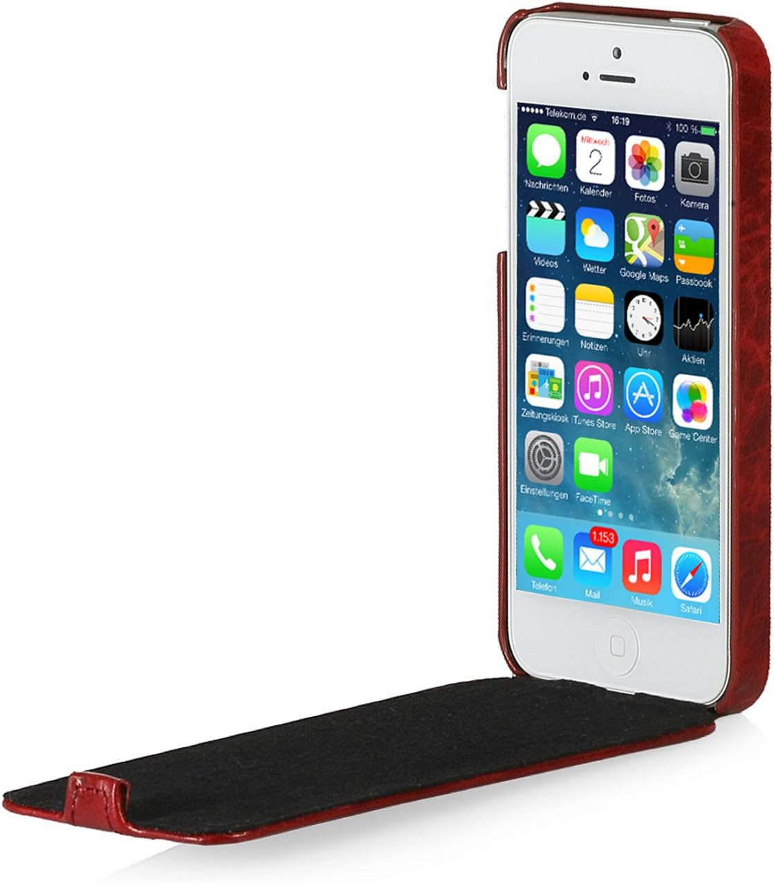 StilGut UltraSlim Genuine Leather Case for Apple iPhone SE & iPhone 5s & iPhone 5, Lawa Red