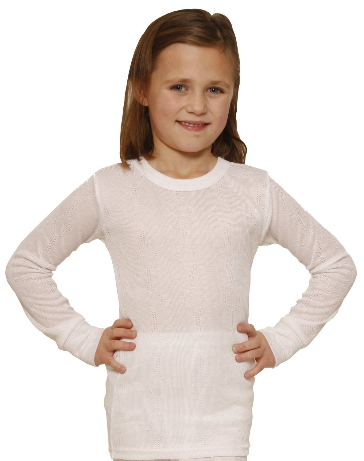 Octave Girls White Octave® Thermal Underwear Long Sleeve Top (Viscose, Fancy Knit) [6/8 Yrs, ]