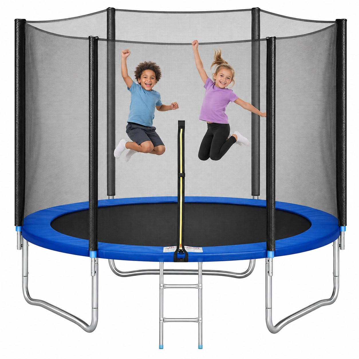 183cm Garden Trampoline with Safety Enclosure Net, Kids Outdoor Bouncer Rebounder with Padded Spring Cover & Ladder, Blue Children’s Trampoline for Garden, Patio, Outdoor Play (6FT)