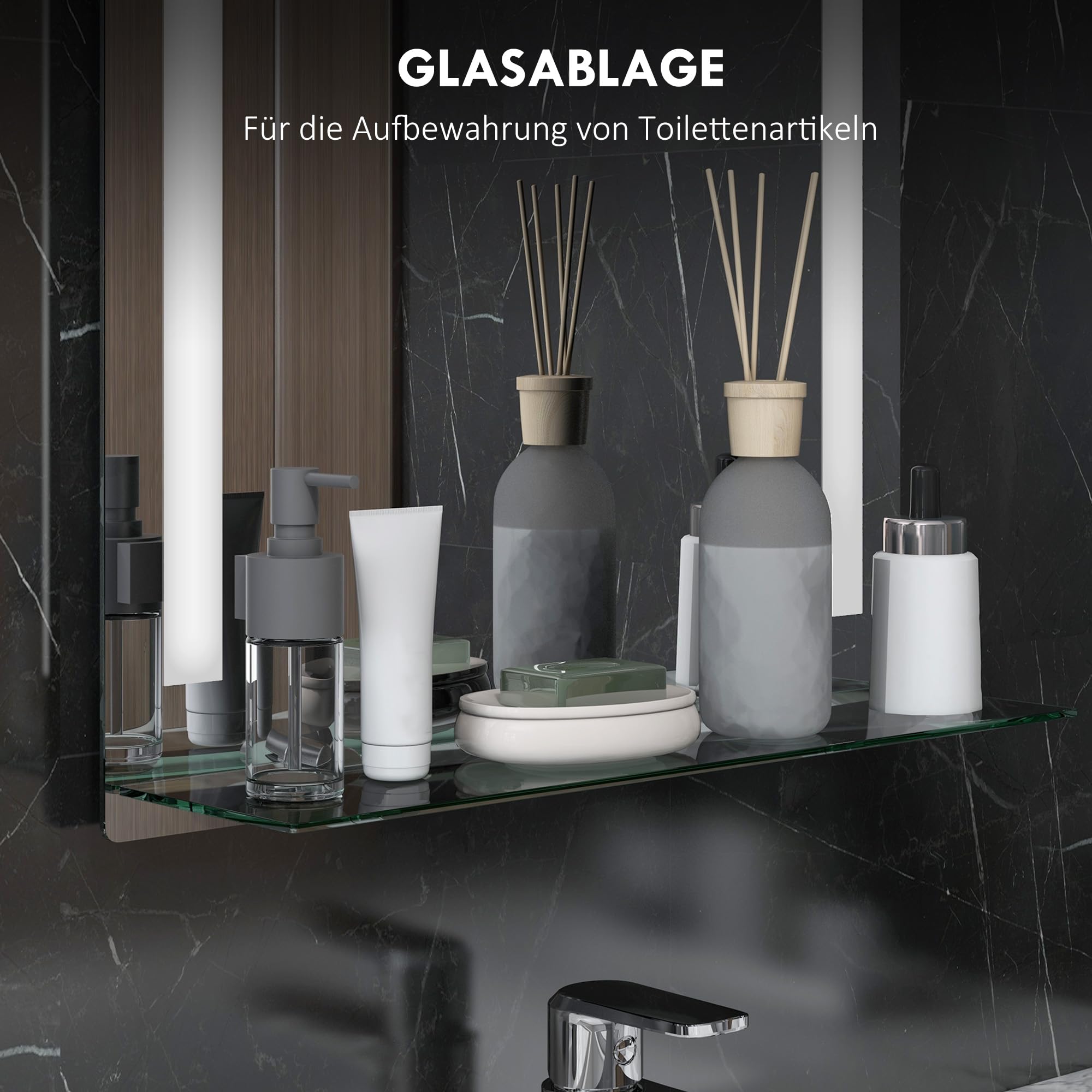 kleankin Badspiegel mit Beleuchtung 50 x 70 cm LED Touchschalter Silber