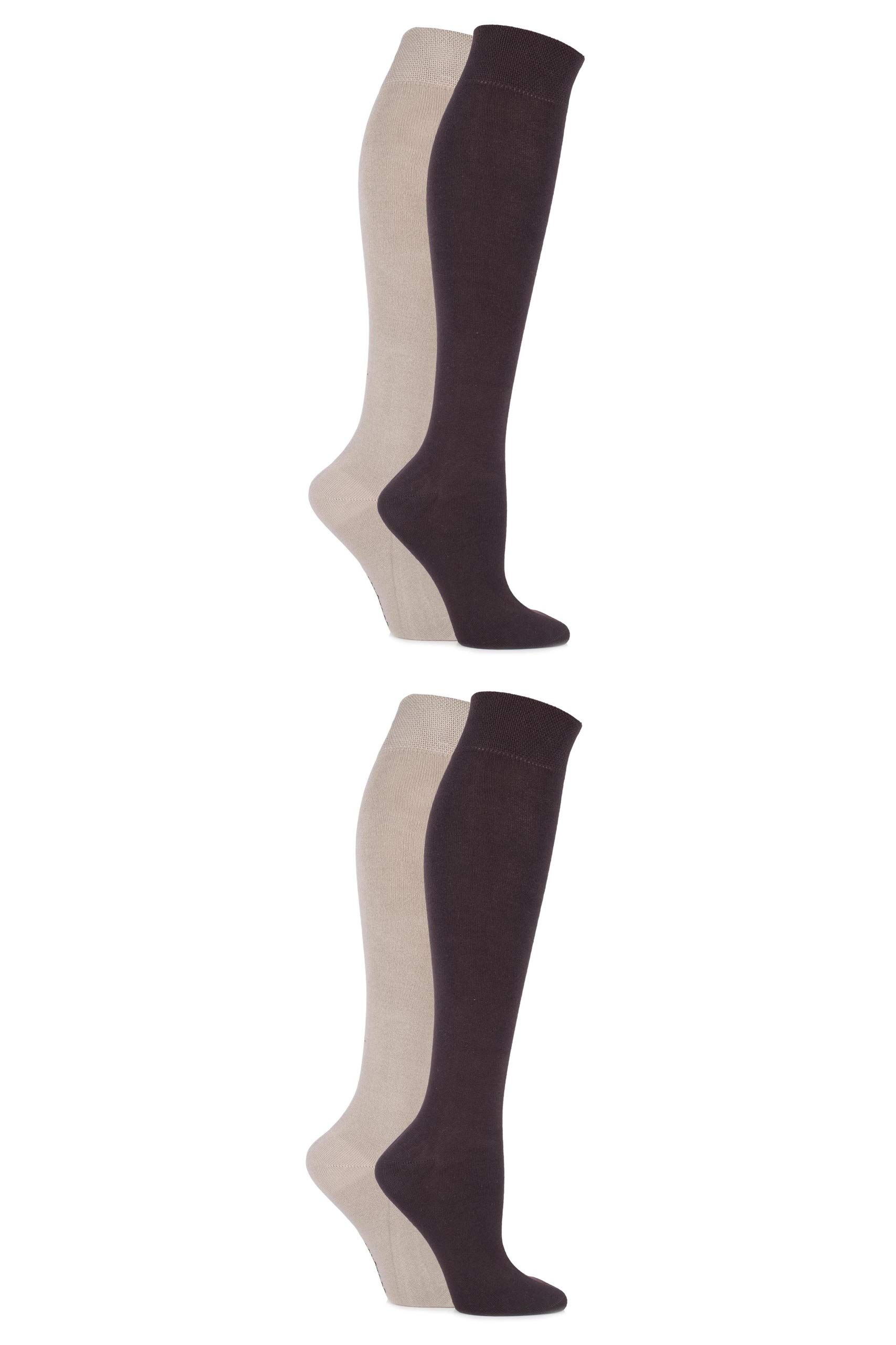 SockShop Ladies Bamboo Kneehigh Socks - Knee High Soft Breathable Cooling Socks with Smooth Toe Seams, Plain & Striped Size 4-8 Many Colours 4 Pair Multipack Cocoa 4-8