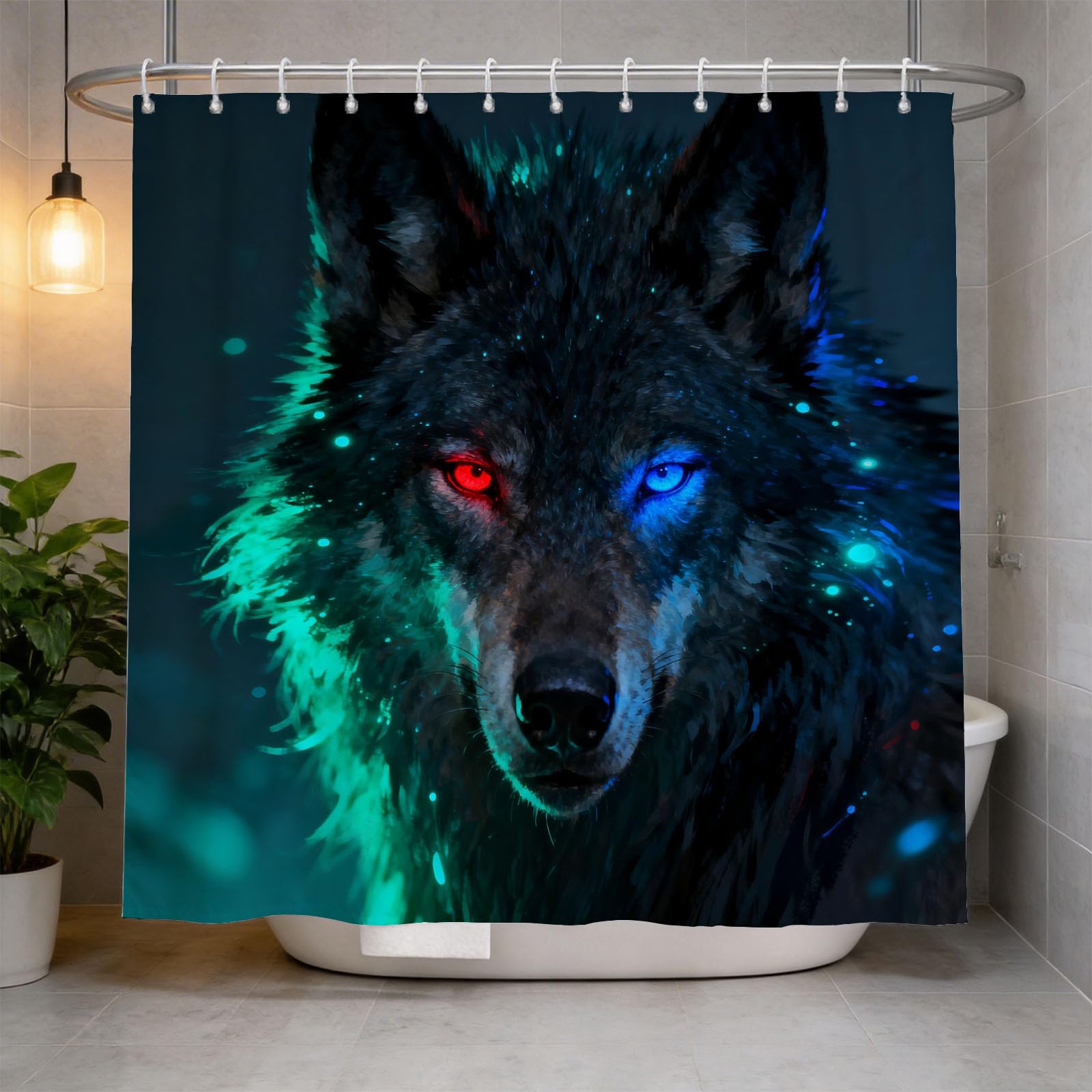 Hongduo 3D Wolf Shower Curtain for Stalls Bathtubs Teens Adult Bathroom Decor Shower Curtain Set Polyester Fabric Waterproof 180x180cm/71X71 Inch with Hooks