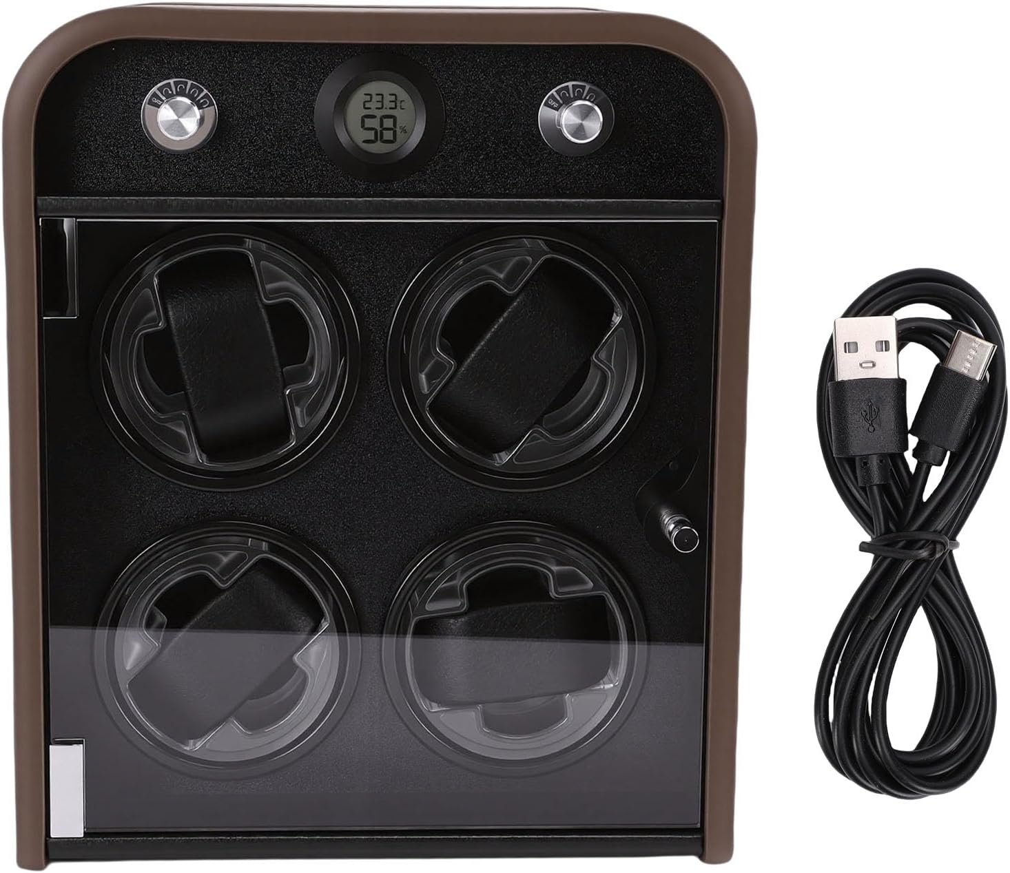 Naroote Quiet Watch Winder, 4 Slot Watch Winder Box with Temperature Humidity Sensor, 5 Levels Adjustable, Bluetooth & LED Light for Automatic Watches