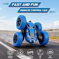 Vista 2 de Coche de control remoto, juguetes de autos RC para niños de 6 a 12 años, camión de acrobacias RC de 2.4 GHz con giros de doble cara de 360°, Azul