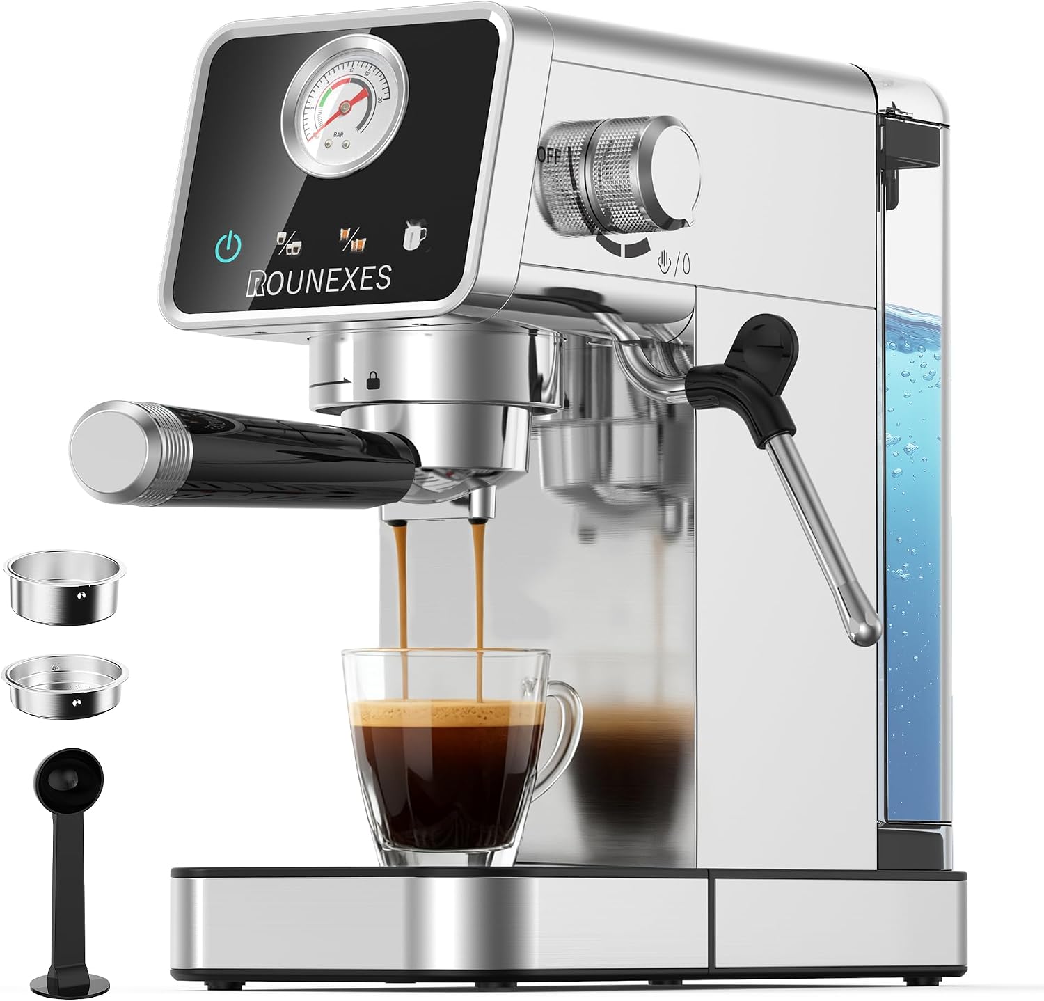 20 Bar Espresso Machine with Milk Frother, Semi-Automatic Espresso Machine with Pressure Gauge & Touchscreen, Compact Stainless Steel Espresso Maker for Home & Office, 51mm Portafilter, Silver