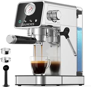 20 Bar Espresso Machine with Milk Frother, Semi-Automatic Stainless Steel Espresso Maker with Pressure Gauge & Touchscreen